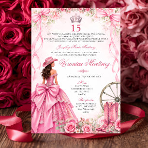 Invitación Quinceañera Española Princesa Floral Rosa 15 Años