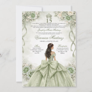Invitación Quinceañera Española Princesa Verde Salvia 15 Años