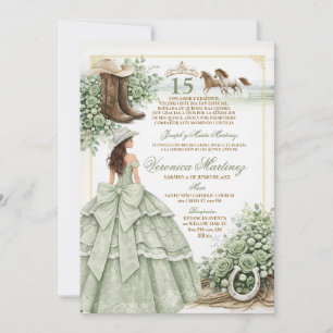 Invitación Quinceañera española Sage Verde 15 Años Princesa