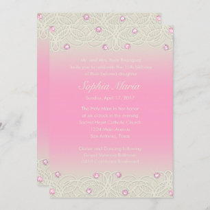 Invitación Quinceanera Espuma rosa y encaje