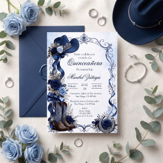 Invitación Quinceañera estilo vaquero rosa y dorado