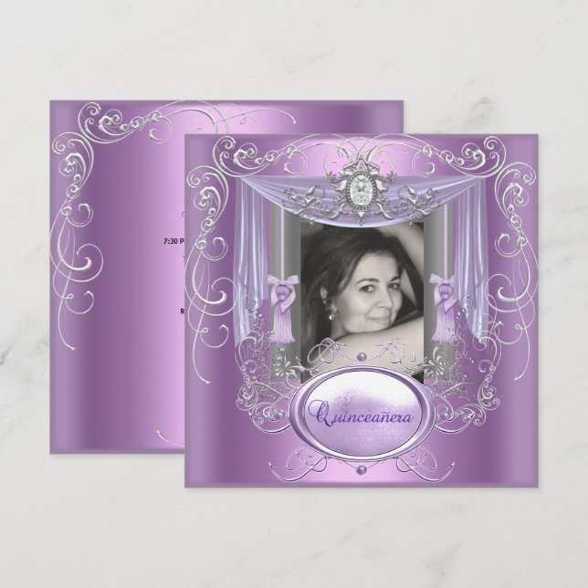 Invitación Quinceanera Estrella de Plata Rosa Lilac (Anverso / Reverso)