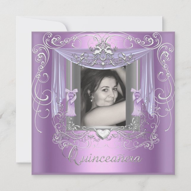 Invitación Quinceanera Estrella de Plata Rosa Lilac (Anverso)