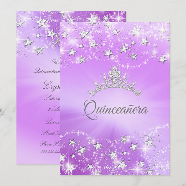 Invitación Quinceanera Estrellas de Tiara (Anverso / Reverso)