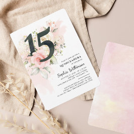 Invitación Quinceanera Eucalyptus Floral Rosa