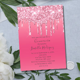 Invitación Quinceañera Femenina Glitter Goteante Rosa de Moda