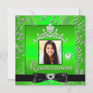 Invitación Quinceañera Fiesta 15 Cumpleaños Verde Lima Plata 