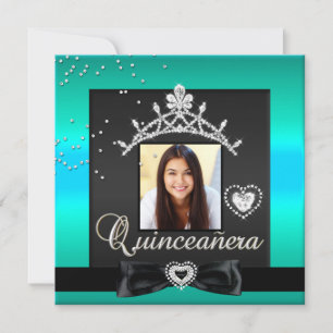 Invitación Quinceañera Fiesta 15 Cumpleaños Verde Teal Plata 