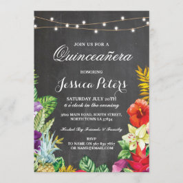 Invitación Quinceañera Fiesta Aloha Luces tropicales invitan 