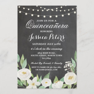 Invitación Quinceanera Fiesta Chalk Flores Blancas Invitan a 