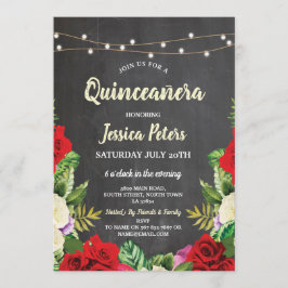 Invitación Quinceanera Fiesta Chalk Roses Roses Roses Invocac