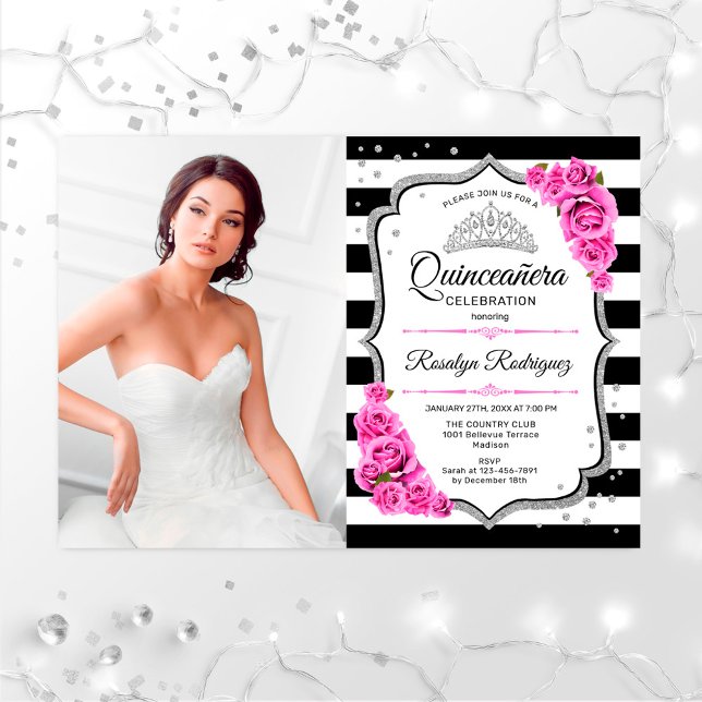 Invitación Quinceanera Fiesta con foto - Blanco rosado platea (Subido por el creador)