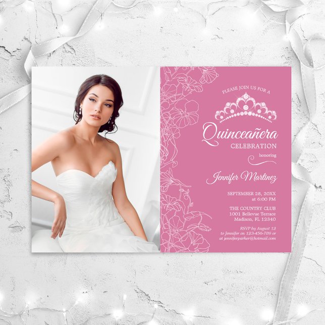 Invitación Quinceanera Fiesta Con Foto - Flor Blanca Rosa (Subido por el creador)