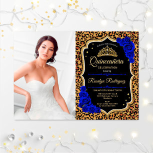 Invitación Quinceanera Fiesta con foto - Leopard Print Blue