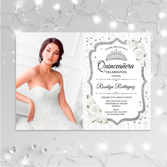 Invitación Quinceanera Fiesta con foto - Plata Blanca (Subido por el creador)