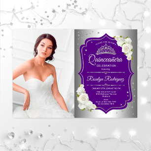 Invitación Quinceanera Fiesta con foto - Púrpura plateado