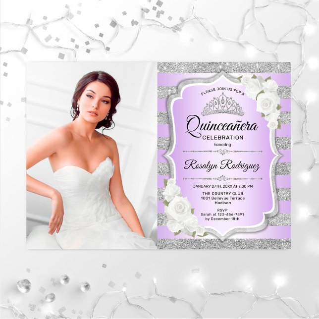 Invitación Quinceanera Fiesta con foto - Púrpura plateado (Subido por el creador)