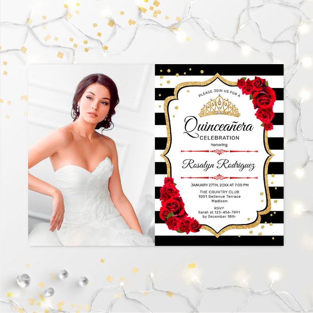 Invitación Quinceanera Fiesta con foto - Rojo Oro Negro (Subido por el creador)