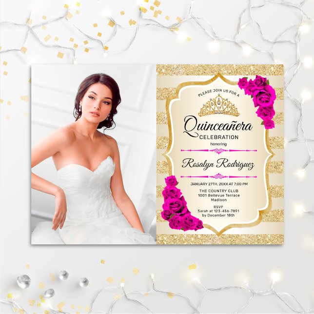 Invitación Quinceanera Fiesta con foto - Rosa dorado (Subido por el creador)