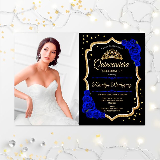 Invitación Quinceanera Fiesta con foto - Royal Blue Gold (Subido por el creador)