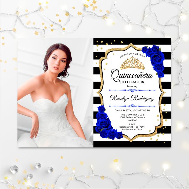 Invitación Quinceanera Fiesta con foto - Royal Blue Gold (Subido por el creador)