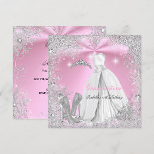 Invitación Quinceanera Fiesta copos de nieve blanco rosado 2