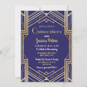 Invitación Quinceanera Fiesta Cumpleaños Gatsby Art Deco Invi