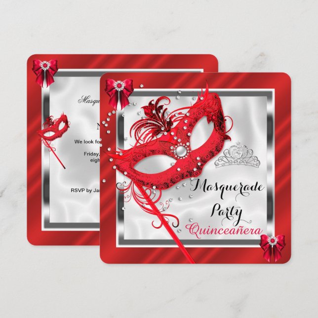 Invitación Quinceañera Fiesta de Cumpleaños 15 Años Máscara R (Anverso / Reverso)