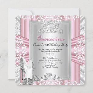 Invitación Quinceañera Fiesta de Cumpleaños 15 Tiara Rosa Pla