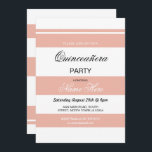 Invitación Quinceanera Fiesta de cumpleaños, coral de stripe<br><div class="desc">Elegantes invitaciones de coral en franja y blanco. Se incluye la impresión posterior. Cambie el texto para que se adapte a su fiesta,  perfecto para cualquier edad. Vea la colección - ver Wow Meow para la colección Elegant Coral & White Stripe.</div>