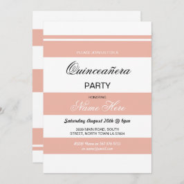 Invitación Quinceanera Fiesta de cumpleaños, coral de stripe 