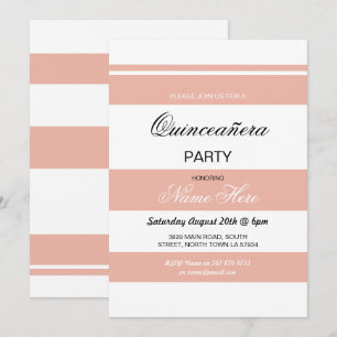 Invitación Quinceanera Fiesta de cumpleaños, coral de stripe