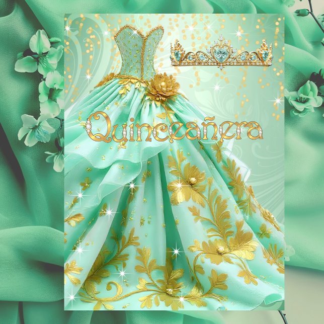Invitación Quinceanera Fiesta de Cumpleaños Mint Vestido de O (Subido por el creador)