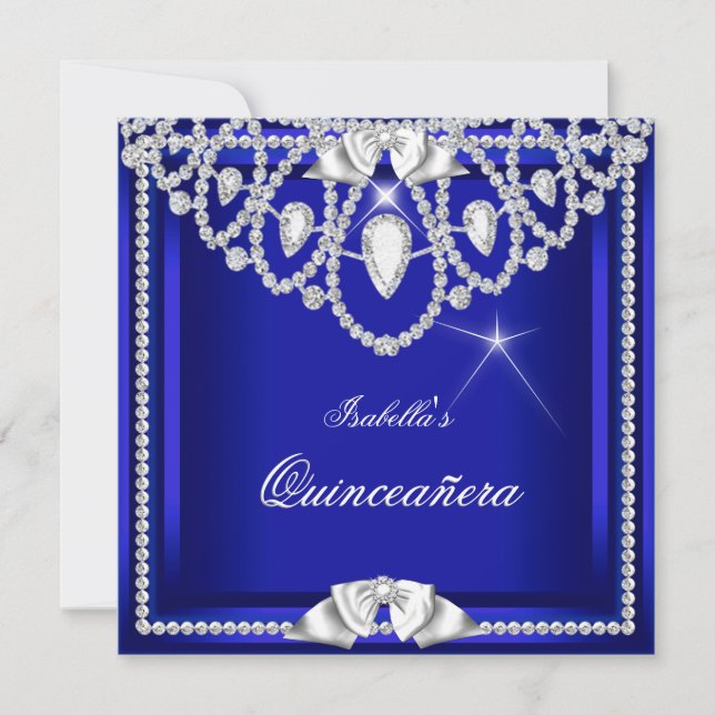 Invitación Quinceanera Fiesta de diamantes de plata azul 15 (Anverso)