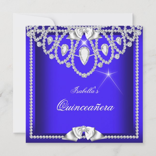 Invitación Quinceanera Fiesta de diamantes de plata azul 15 3 (Anverso)
