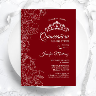 Invitación Quinceanera Fiesta de floral blanca roja