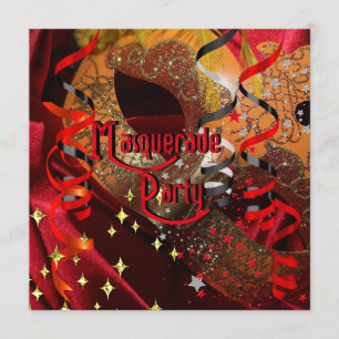 Invitación Quinceañera Fiesta de Máscara 15º Máscara Roja Neg
