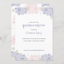 Invitación Quinceanera Fiesta de Peonies Rosados y Morados