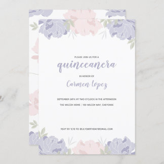 Invitación Quinceanera Fiesta de Peonies Rosados y Morados