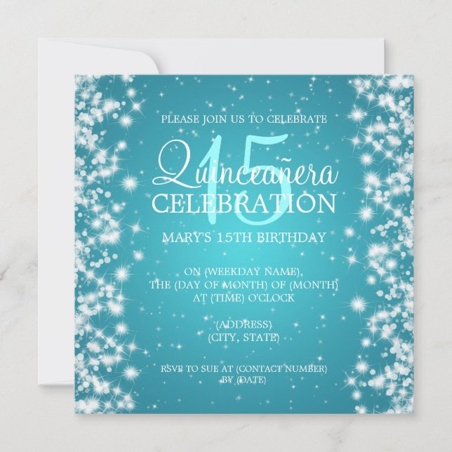 Invitación Quinceañera Fiesta espuma de invierno 2 turquesa (Anverso)