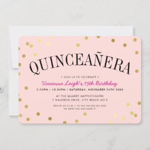 Invitación QUINCEAÑERA FIESTA lujoso puntos de confeti dorado