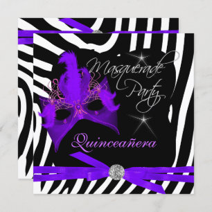 Invitación Quinceanera Fiesta Masquerade Purple Zebra