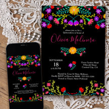 Quinceanera Fiesta Mexicana Colorida Floral Negro