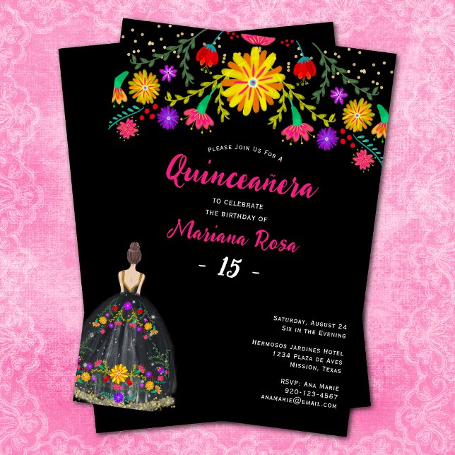 Invitación Quinceanera Fiesta Mexicana Cumpleaños Floral (Subido por el creador)