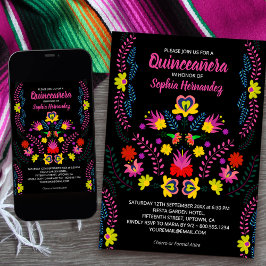 Invitación Quinceanera Fiesta mexicana flor cumpleaños negro