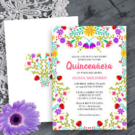 Invitación Quinceanera Fiesta Mexicana Floral 15 cumpleaños