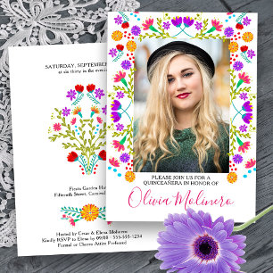 Invitación Quinceañera Fiesta Mexicana Floral Blanco Foto