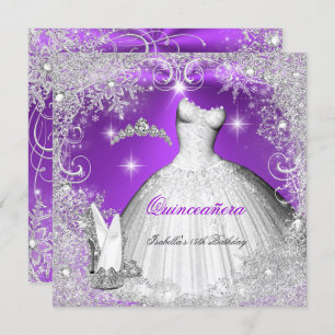 Invitación Quinceanera Fiesta Morado Plata Invierno Snowflake
