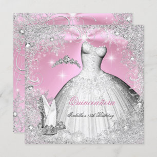 Invitación Quinceanera Fiesta Plata Rosa Invierno Copos de Ni