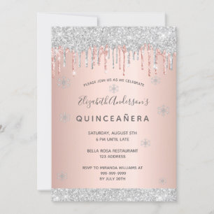 Invitación Quinceanera fiesta purpurina de plata rosa